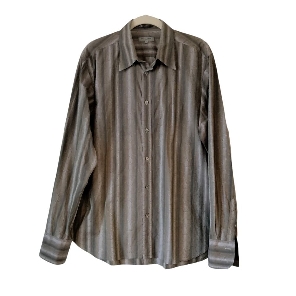 Ted Baker Men's 4 (Large) Grey Embossed Floral Textured Button Down Shirt Cotton